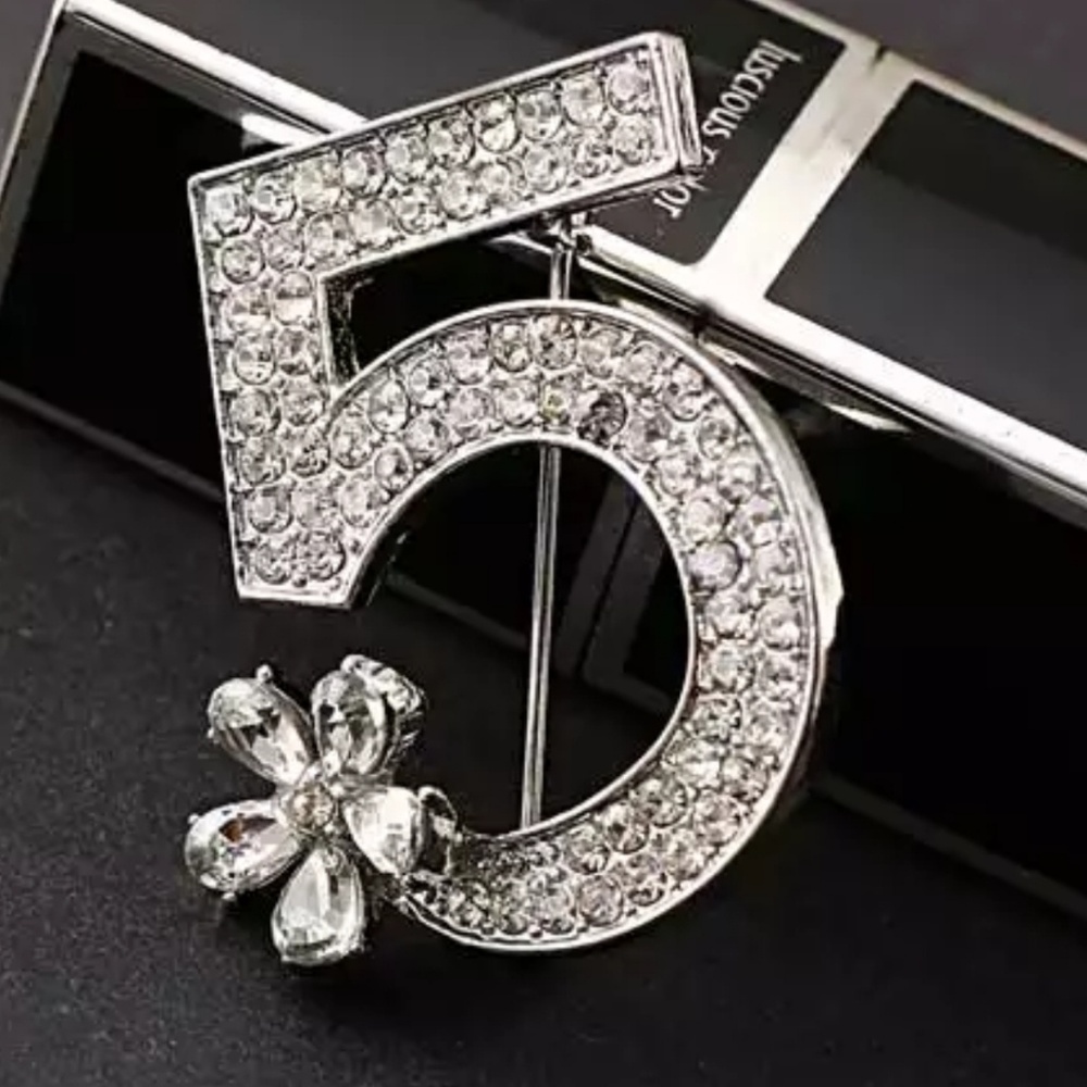 Silver no 5 #5 camellia brooch paris designer pin